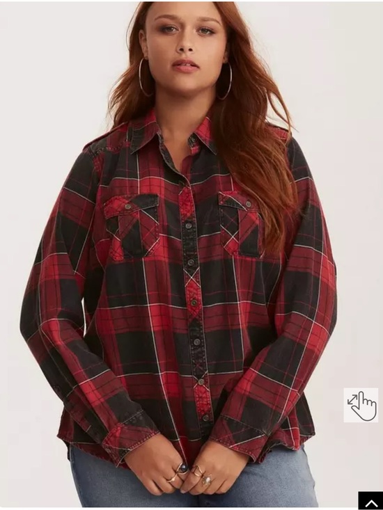 torrid Tops - Torrid Red and Black Plaid Cotton Camp Shirt